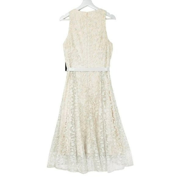 NWT Tahari ASL Embroidered Lace Hi-Low Fit & Flare Party wedding Midi Dress - Picture 5 of 7